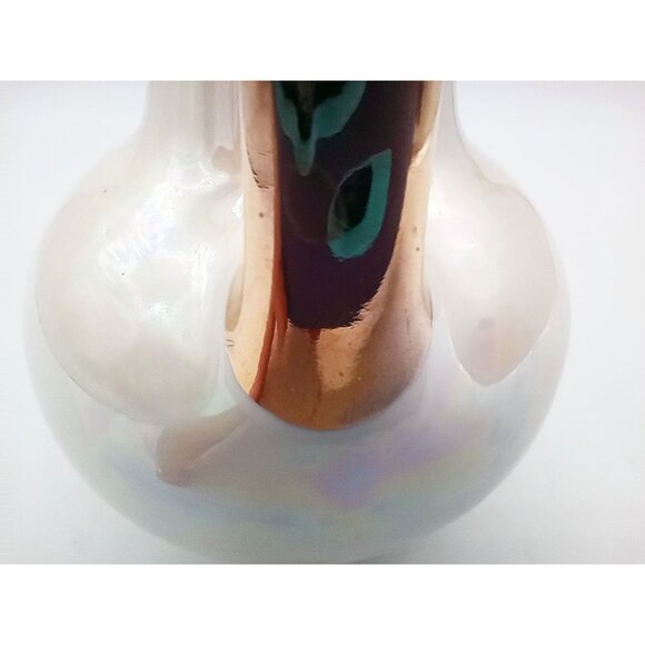 Vintage 22K Gold Luster Vase Pioneer Pottery USA Iridescent Pearl Double Handle - Picture 10 of 16
